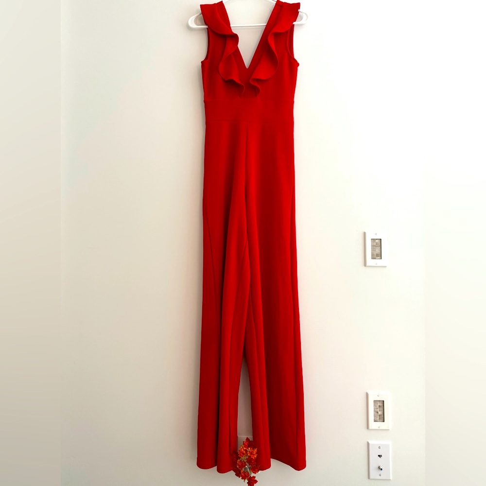 Almost Famous Vibrant Red Ruffled Jumpsuit